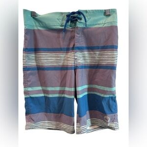 Vineyard Vines Swim Trunks Blue Green Striped Boy's Size Sm 8-10